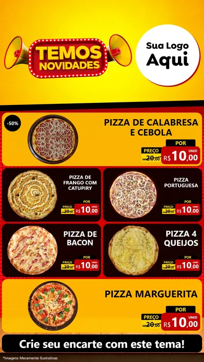 Modelo de TV para TV Vertical com o tema Temos Novidades para Pizzaria