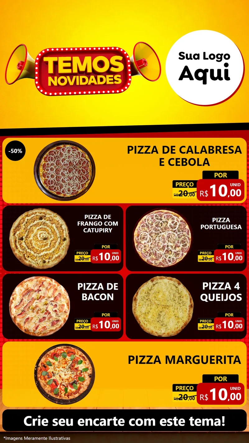 Modelo de TV para TV Vertical com o tema Temos Novidades para Pizzaria