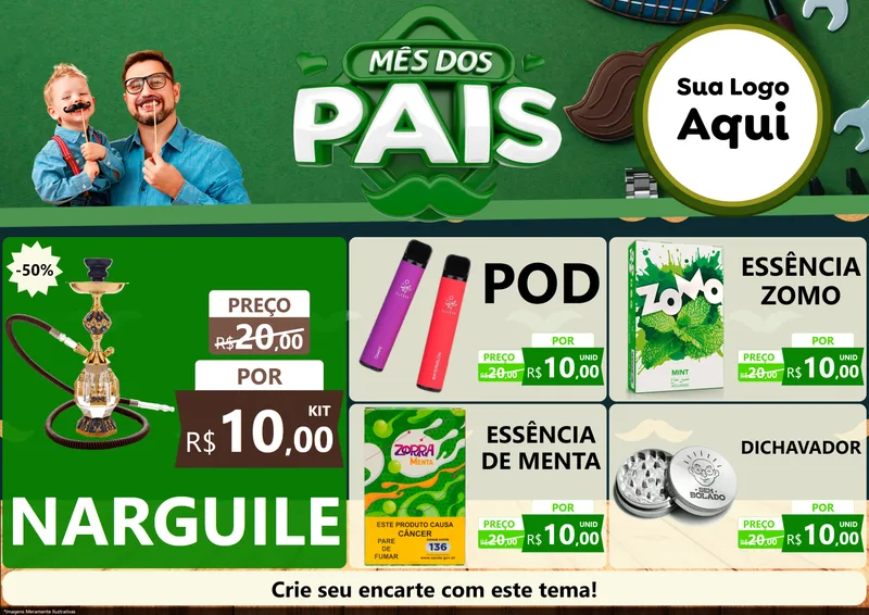 Modelo de Encarte para Encarte A4 Horizontal com o tema Mês dos Pais para Tabacaria