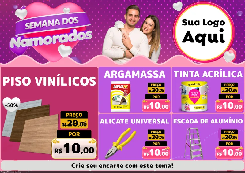 Modelo de Encarte para Encarte A4 Horizontal com o tema Semana dos Namorados para Material para Construção