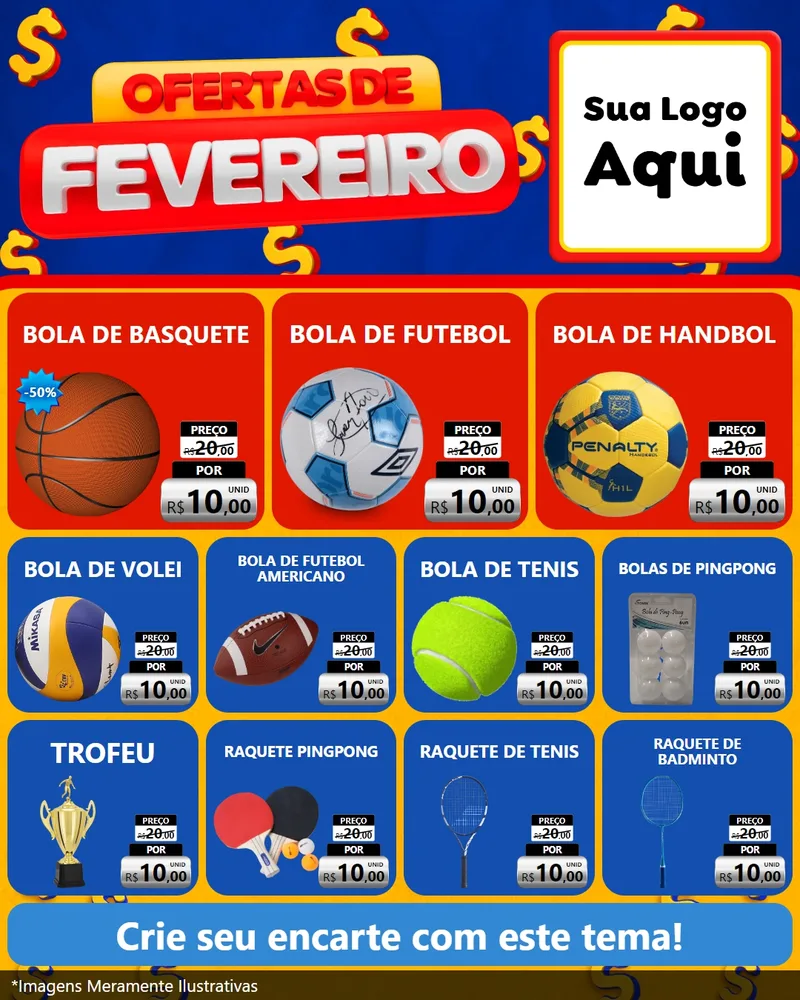 Modelo de Rede Social para Feed Instagram com o tema Ofertas de Fevereiro para Artigos Esportivos