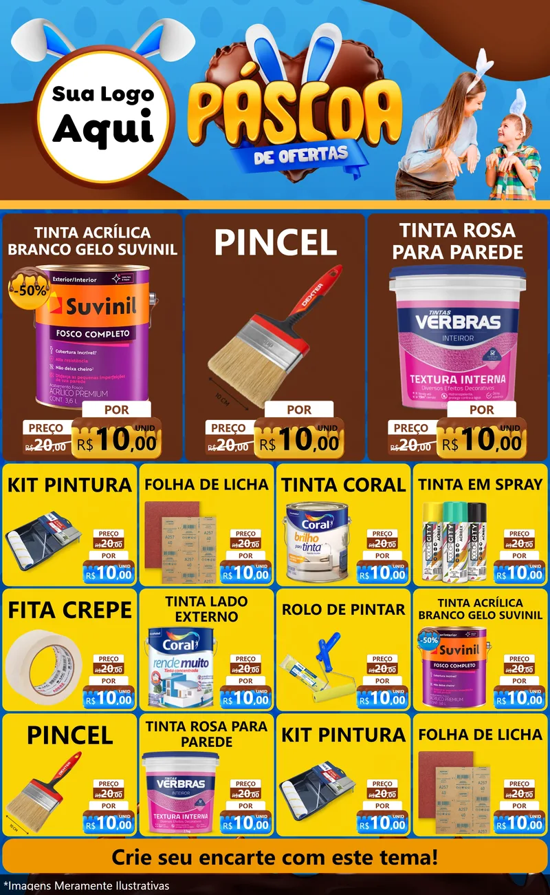 Modelo de Encarte para Encarte Grande com o tema Páscoa de Ofertas para Tintas e Ferramentas