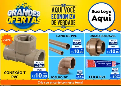 Modelo de Encarte para Encarte A4 Horizontal com o tema Grandes Ofertas para Tubos e conexões