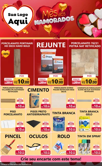 Modelo de Encarte para Encarte Grande com o tema Mês dos Namorados para Pisos e revestimentos
