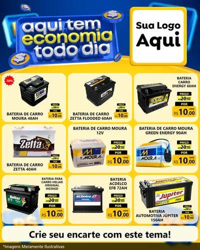 Modelo de Rede Social para Feed Instagram com o tema Aqui Tem Economia Todo Dia para Baterias Elétricas