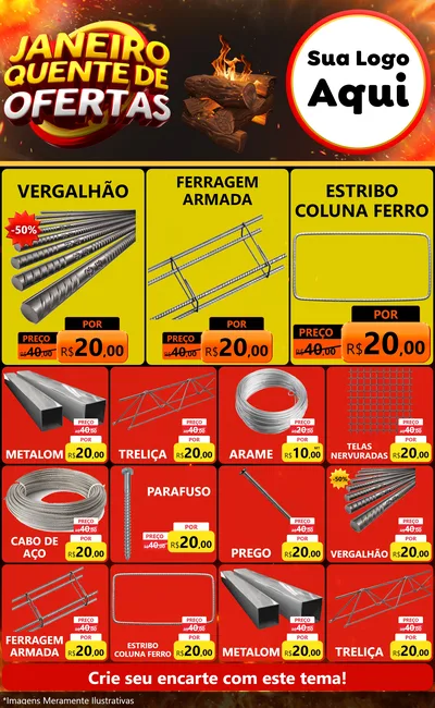 Modelo de Encarte para Encarte Grande com o tema Janeiro Quente de Ofertas para Ferragens