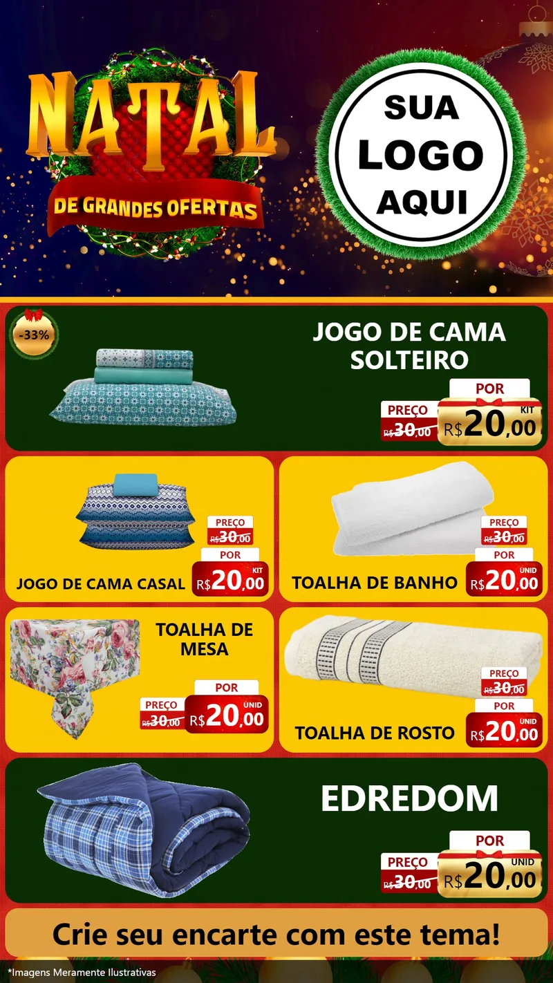 Modelo de TV para TV Vertical com o tema Natal de Grandes Ofertas para Cama, Mesa e Banho