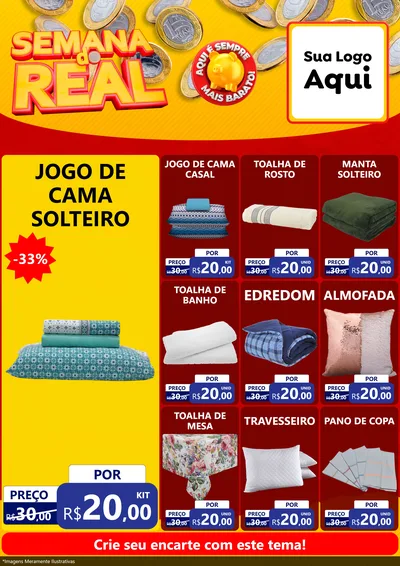Modelo de Encarte para Encarte A4 Vertical com o tema Semana do Real para Cama, Mesa e Banho