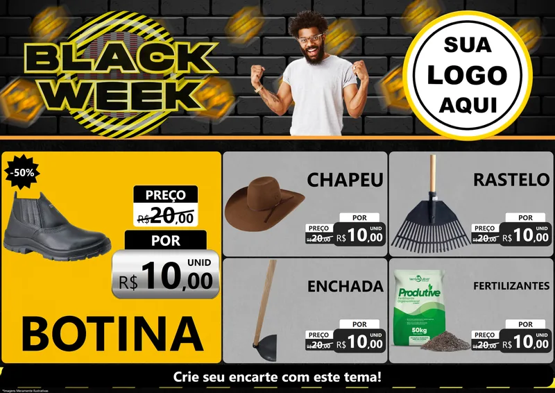 Modelo de Encarte para Encarte A4 Horizontal com o tema Black Week para Agropecuária