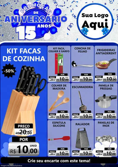Modelo de Encarte para Encarte A4 Vertical com o tema Promoção de Aniversário - 15 Anos para Utilidades Domésticas