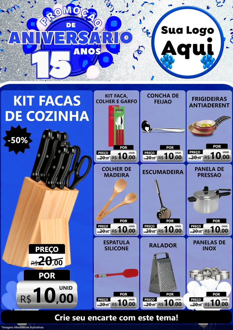 Modelo de Encarte para Encarte A4 Vertical com o tema Promoção de Aniversário - 15 Anos para Utilidades Domésticas