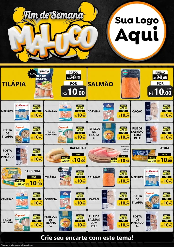 Modelo de Encarte para Encarte A4 Vertical com o tema Fim de Semana Maluco para Peixaria