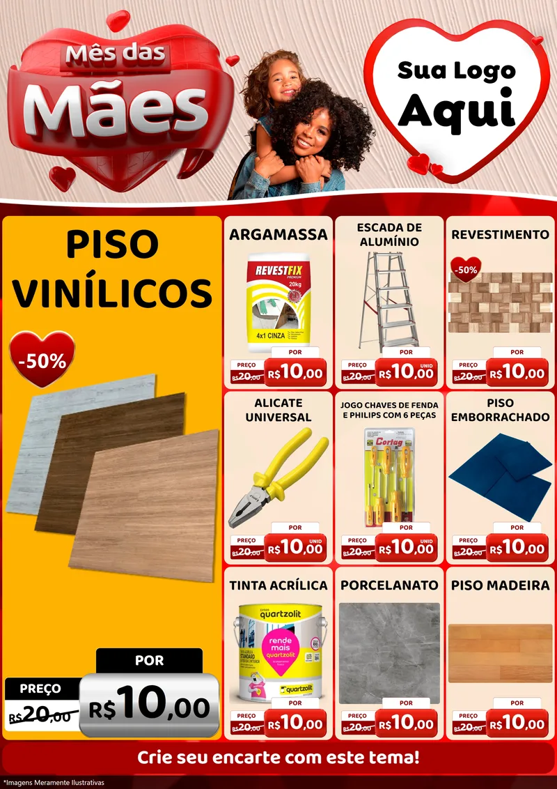 Modelo de Encarte para Encarte A4 Vertical com o tema Mês das Mães para Material para Construção