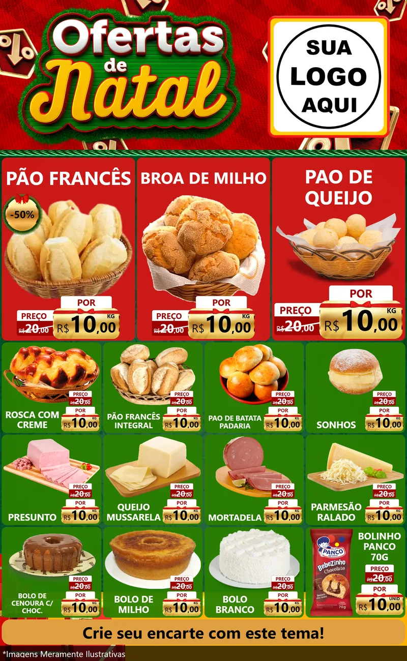 Modelo de Encarte para Encarte Grande com o tema Ofertas de Natal para Padaria