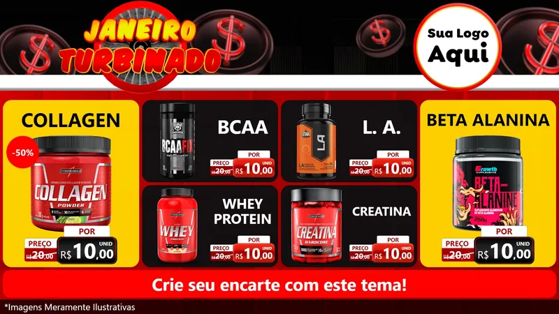 Modelo de TV para TV Horizontal com o tema Janeiro Turbinado para Suplementos alimentares