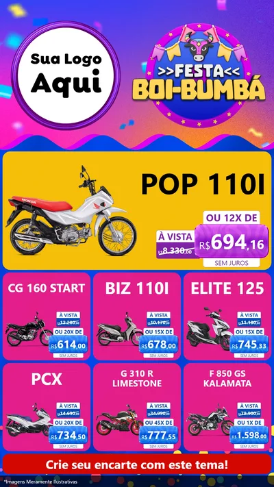 Modelo de Rede Social para Stories com o tema Festa Boi-Bumbá para Concessionaria de Motos