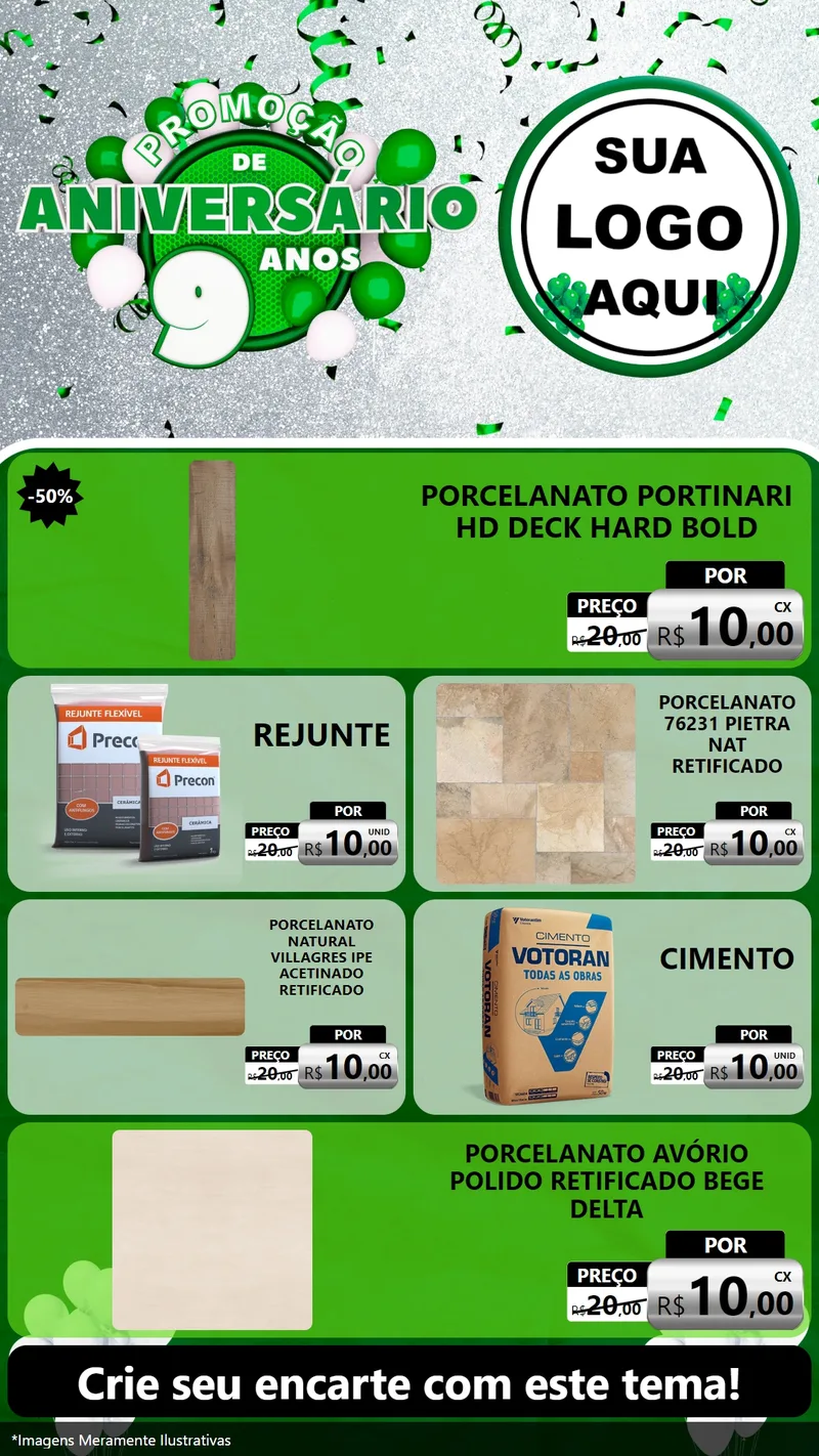 Modelo de TV para TV Vertical com o tema Promoção de Aniversário - 9 Anos para Pisos e revestimentos