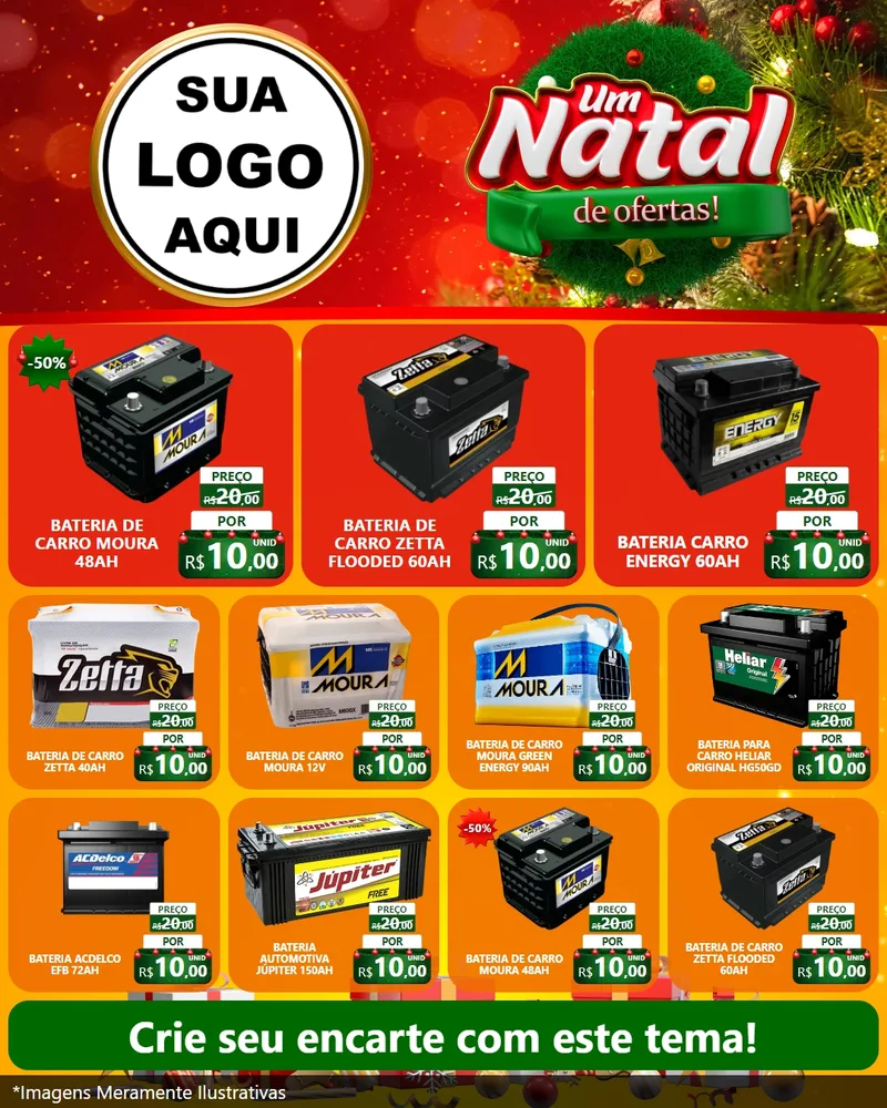 Modelo de Rede Social para Feed Instagram com o tema Um Natal de Ofertas para Baterias Elétricas