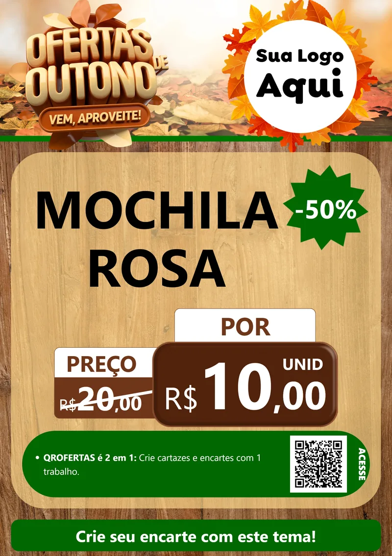 Modelo de Cartaz para Cartaz A4 Vertical com o tema Ofertas de Outono - Vem, Aproveite! para Papelaria
