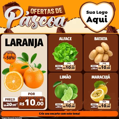Modelo de Rede Social para Feed Facebook com o tema Ofertas de Páscoa para Hortifrúti