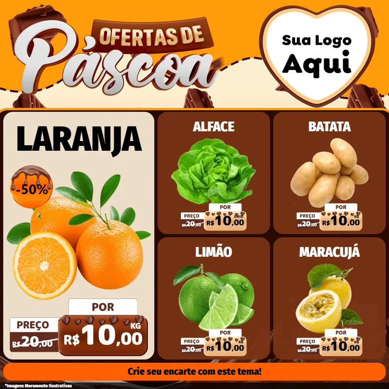 Modelo de Rede Social para Feed Facebook com o tema Ofertas de Páscoa para Hortifrúti