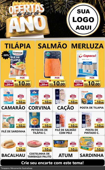 Modelo de Encarte para Encarte Grande com o tema Ofertas de Fim de Ano para Peixaria