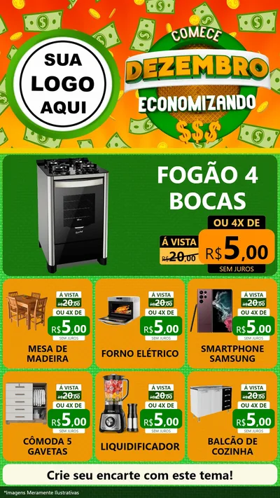 Modelo de Rede Social para Stories com o tema Comece Dezembro Economizando para Móveis e Eletro