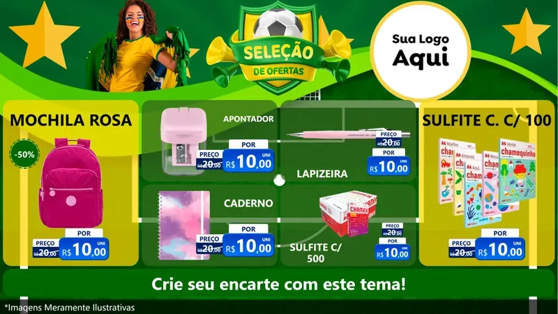 Modelo de TV para TV Horizontal com o tema Seleção de Ofertas - Copa para Papelaria