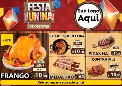 Modelo de Encarte para Encarte A4 Horizontal com o tema Festa Junina de Ofertas para Assados