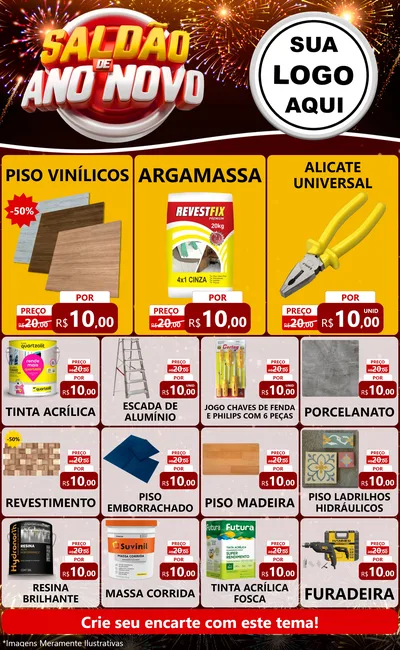 Modelo de Encarte para Encarte Grande com o tema Saldão de Ano Novo para Material para Construção