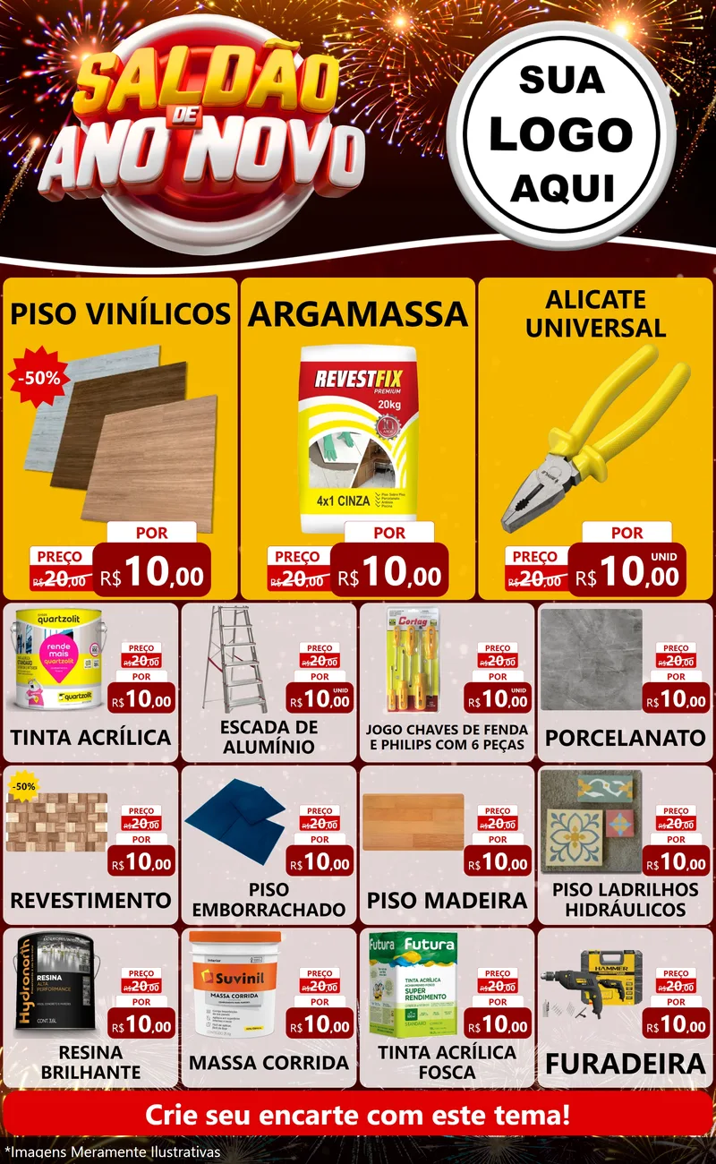 Modelo de Encarte para Encarte Grande com o tema Saldão de Ano Novo para Material para Construção