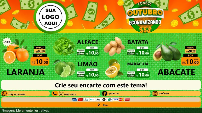 Modelo de TV para TV Horizontal com o tema Comece Outubro Economizando para Hortifrúti