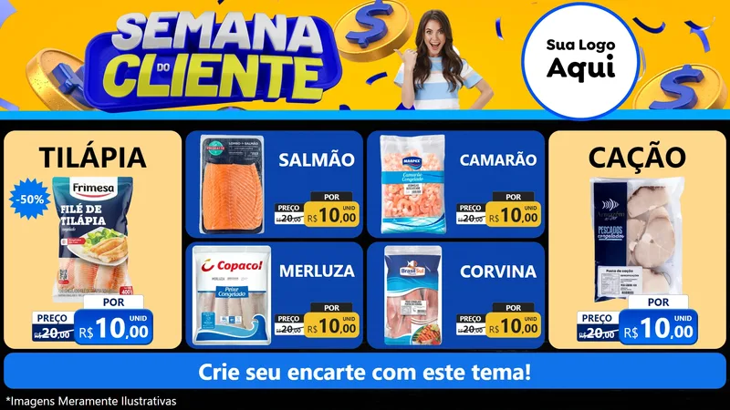 Modelo de TV para TV Horizontal com o tema Semana do Cliente para Peixaria