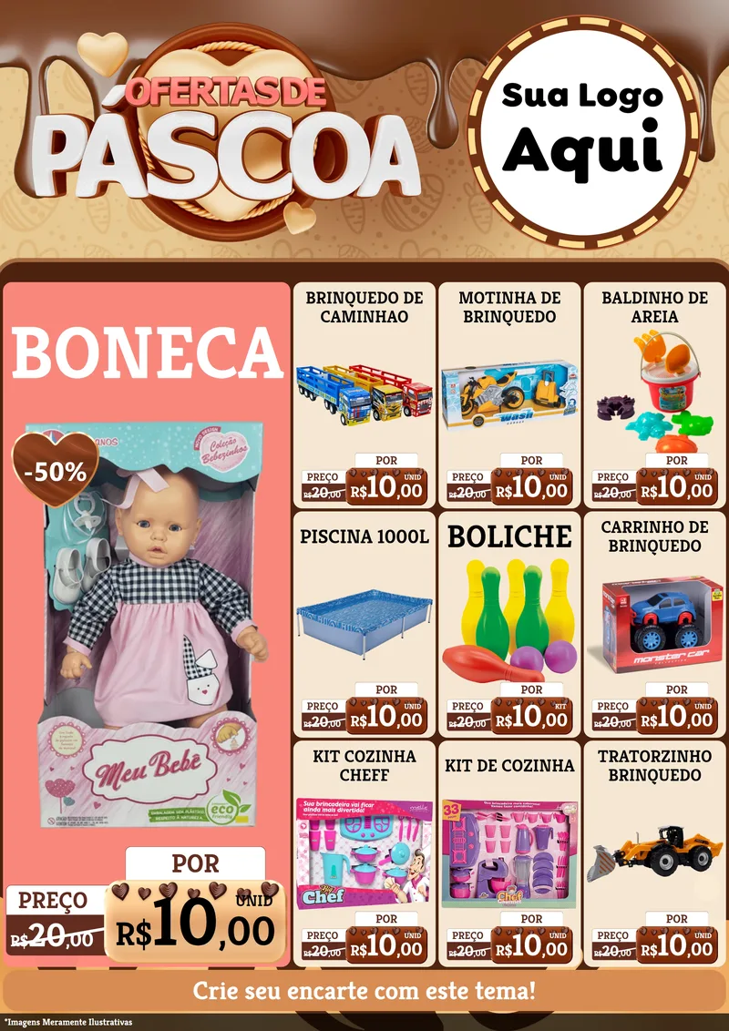 Modelo de Encarte para Encarte A4 Vertical com o tema Ofertas de Páscoa para Brinquedos