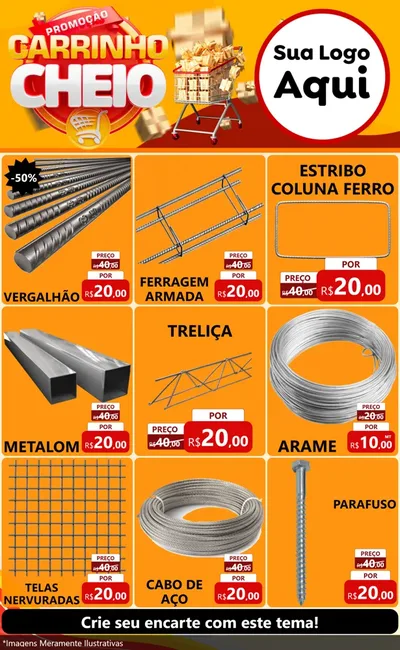Modelo de Encarte para Encarte Grande com o tema Promoção carrinho cheio para Ferragens