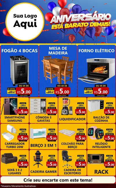 Modelo de Encarte para Encarte Grande com o tema Aniversário para Móveis e Eletro