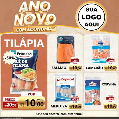 Modelo de Rede Social para Feed Facebook com o tema Ano Novo Com Economia para Peixaria