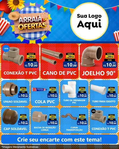 Modelo de Rede Social para Feed Instagram com o tema Arraiá de Ofertas para Tubos e conexões