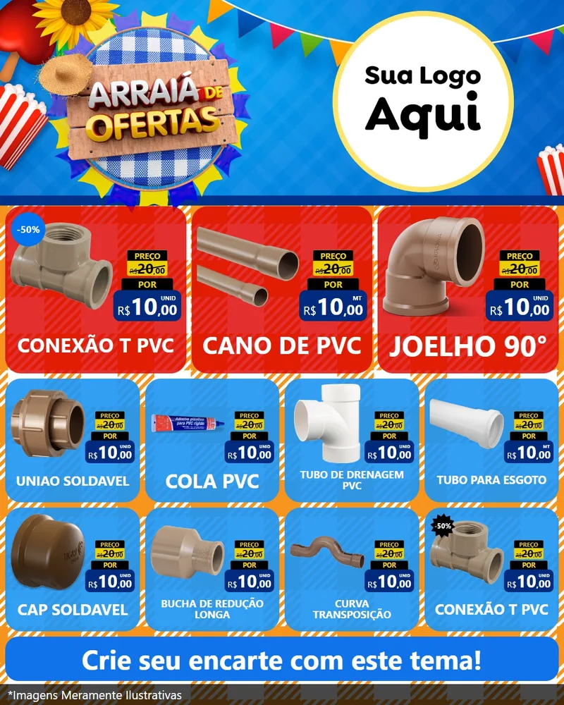 Modelo de Rede Social para Feed Instagram com o tema Arraiá de Ofertas para Tubos e conexões