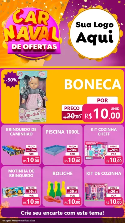 Modelo de Rede Social para Stories com o tema Carnaval de Ofertas para Brinquedos