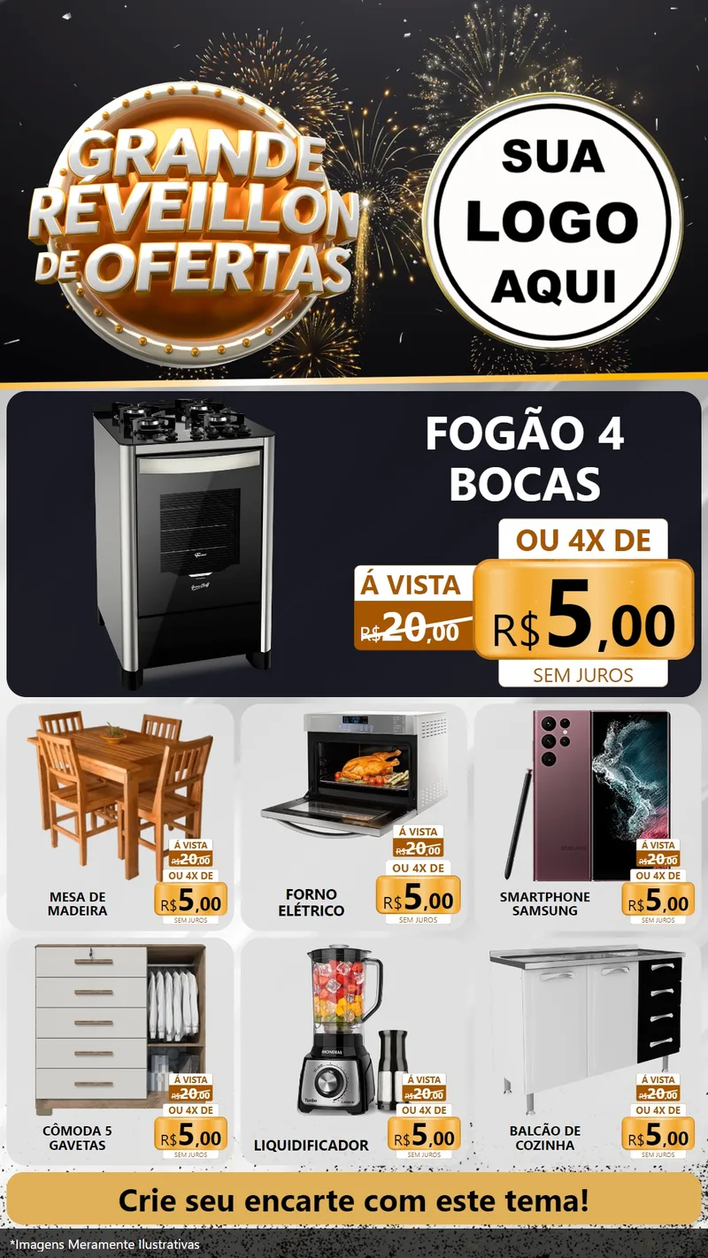 Modelo de Rede Social para Stories com o tema Grande Réveillon de Ofertas para Móveis e Eletro