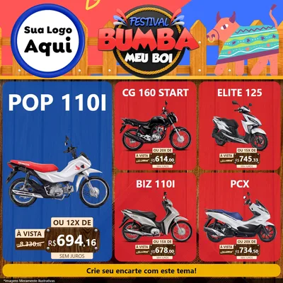 Modelo de Rede Social para Feed Facebook com o tema Festival Bumba Meu Boi para Concessionaria de Motos