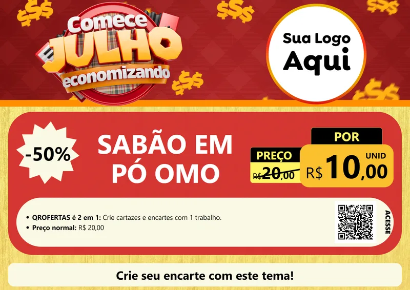 Modelo de Cartaz para Cartaz A4 Horizontal com o tema Comece Julho Economizando para Produtos de Limpeza