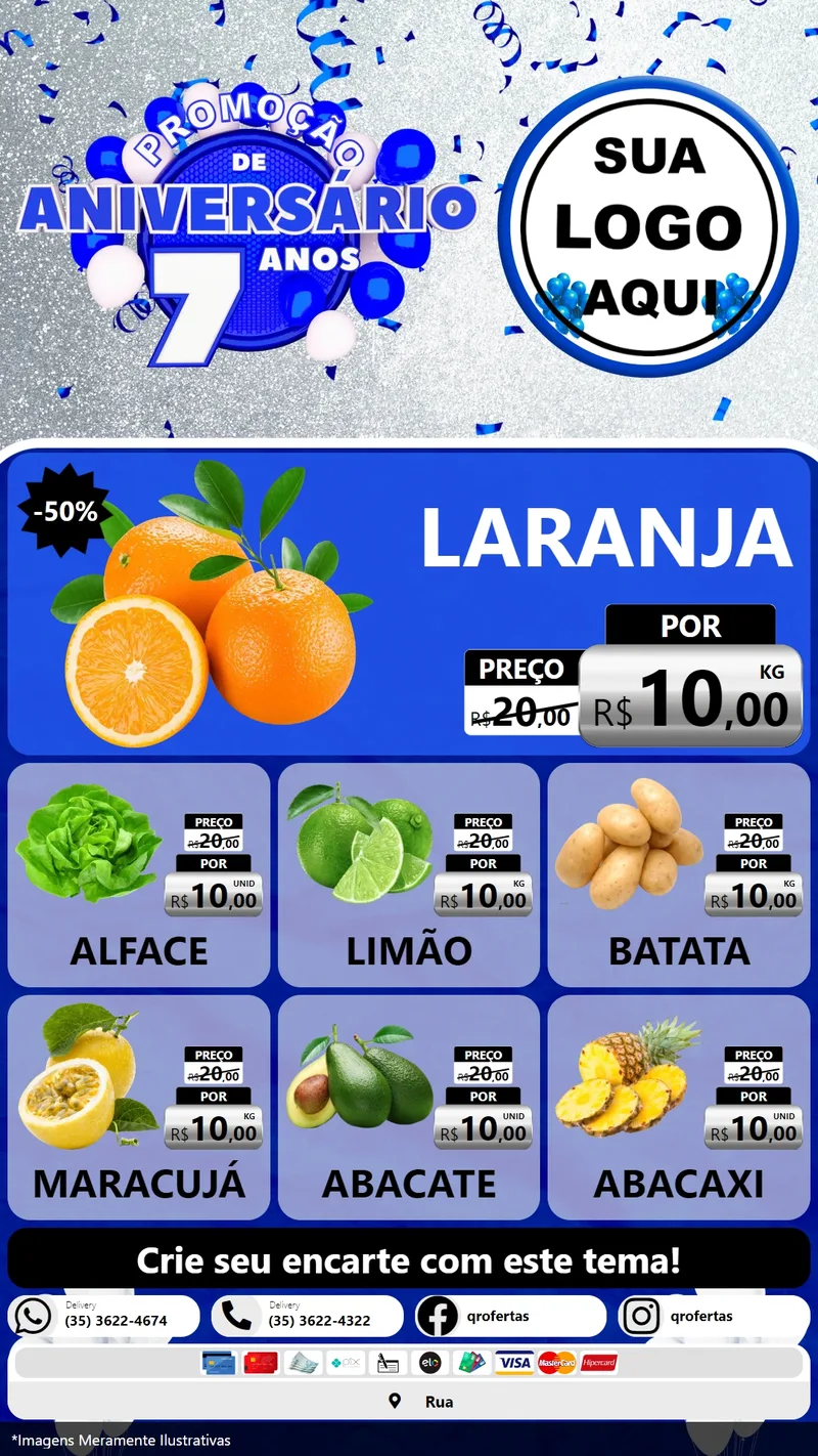 Modelo de Rede Social para Stories com o tema Promoção de Aniversário - 7 Anos para Hortifrúti