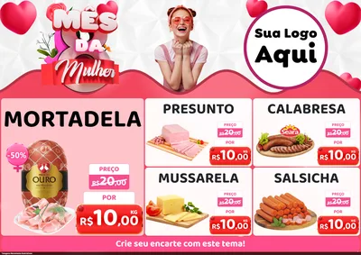 Modelo de Encarte para Encarte A4 Horizontal com o tema Mês da Mulher para Frios e Laticínios
