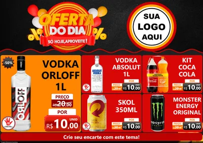 Modelo de Encarte para Encarte A4 Horizontal com o tema Oferta do Dia - Só hoje, Aproveite! para Distribuidora de bebidas