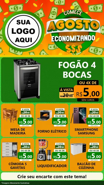 Modelo de Rede Social para Stories com o tema Comece Agosto Economizando para Móveis e Eletro