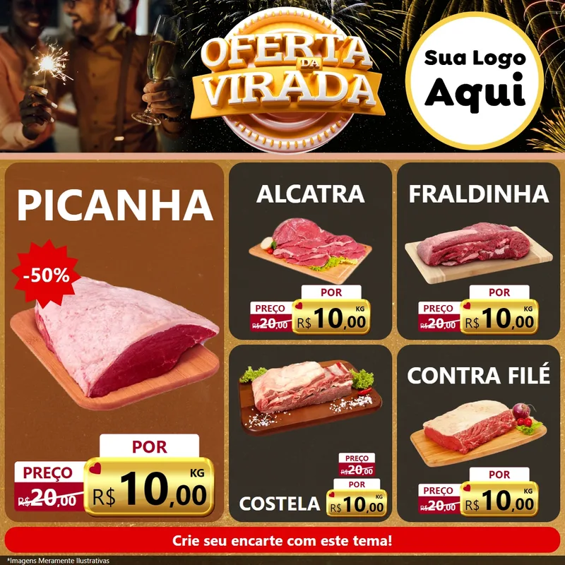 Modelo de Rede Social para Feed Facebook com o tema Oferta da Virada para Açougue