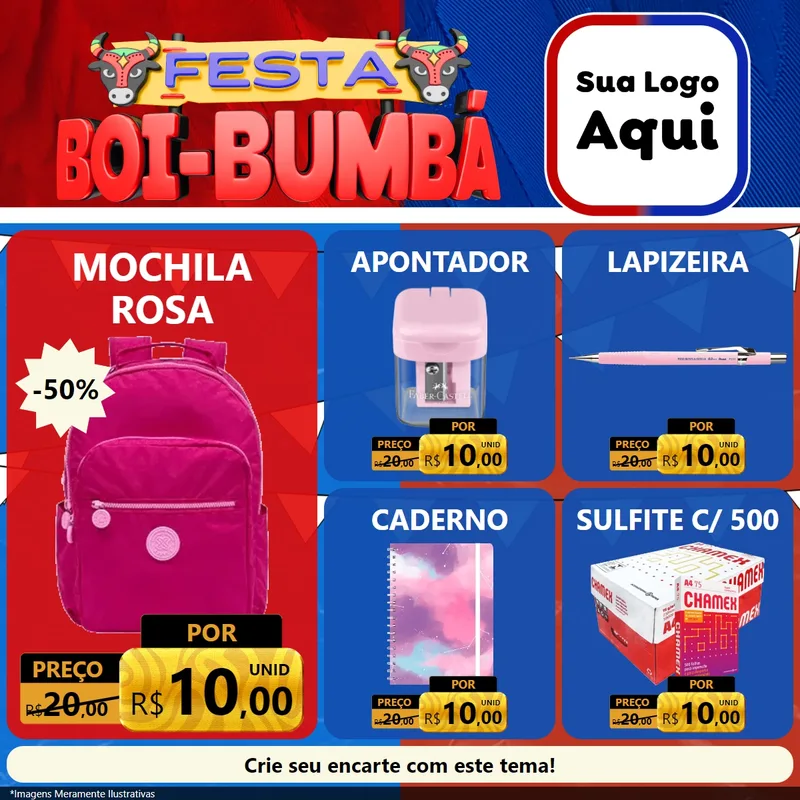Modelo de Rede Social para Feed Facebook com o tema Festa Boi Bumbá para Papelaria