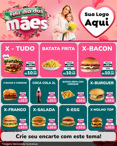 Modelo de Rede Social para Feed Instagram com o tema Feliz Dia das Mães para Hamburgueria